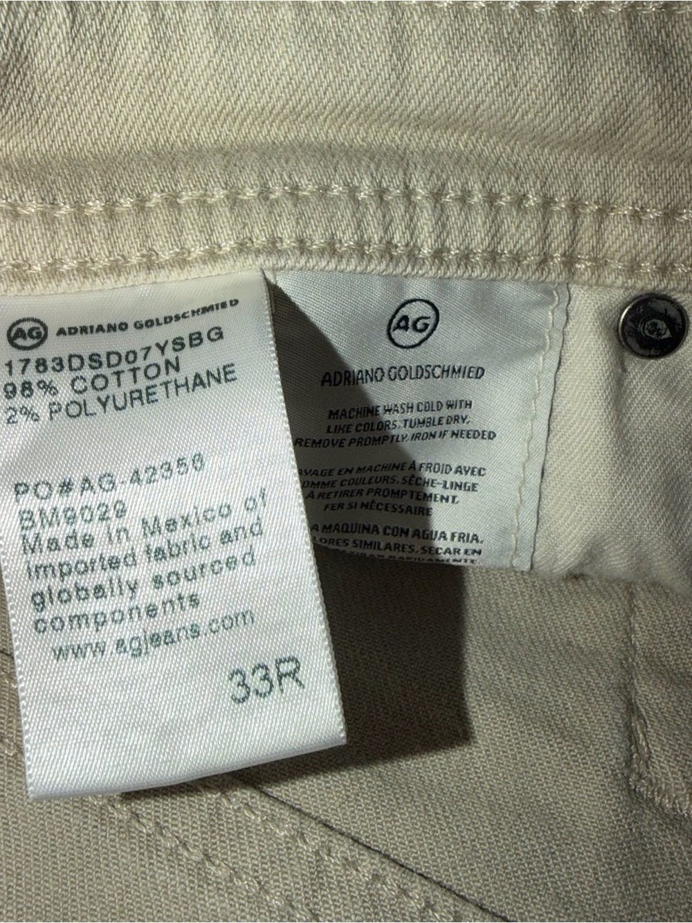 AG Adriano Goldschmied Tellis Jeans Mens 33x30 Beige Modern Slim Tapered Stretch - Picture 7 of 8